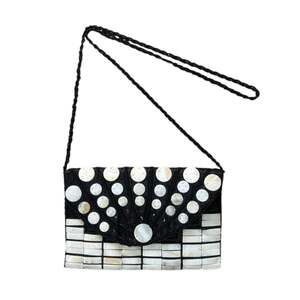 Vintage Y2K Mad by Design Hand Made Mother of Pearl Silk Horn Flap Crossbody Bag